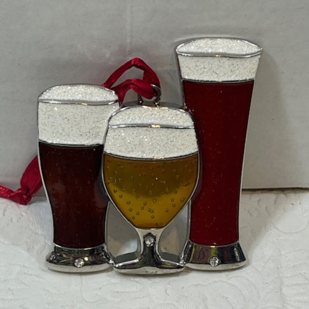 Christmas Beer Glasses Collectible Ornament w/European Crystal Holiday 2.5"x3"